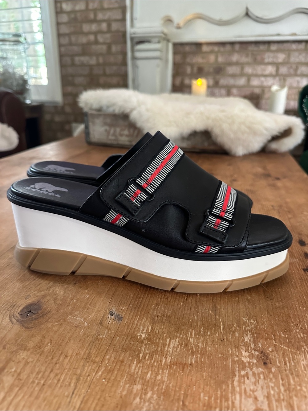 SOREL Kinetic Impact Platform Slide Sandals Black Women’s 12 EXCELLENT NL6044
